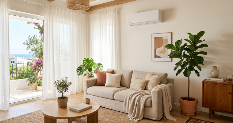 Salón moderno con aire acondicionado y luz natural